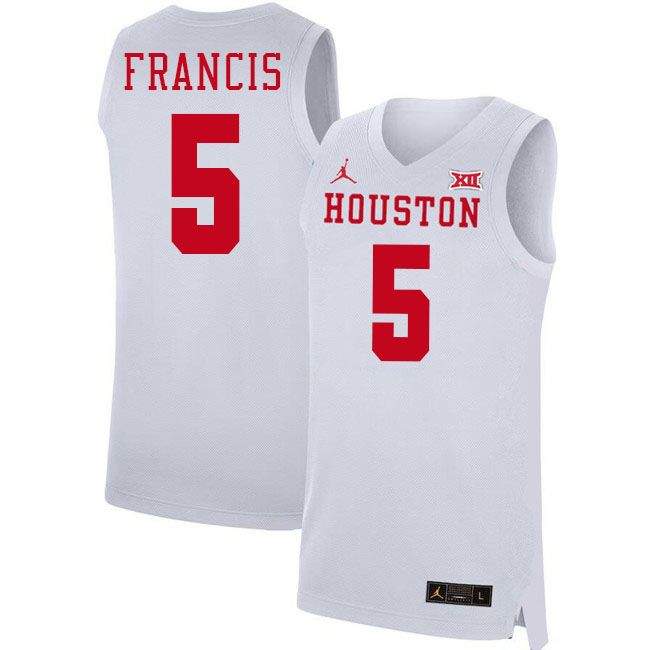 Ja'Vier Francis College Jersey,Houston Cougars #5 Ja'Vier Francis Basketball Jersey Youth-White